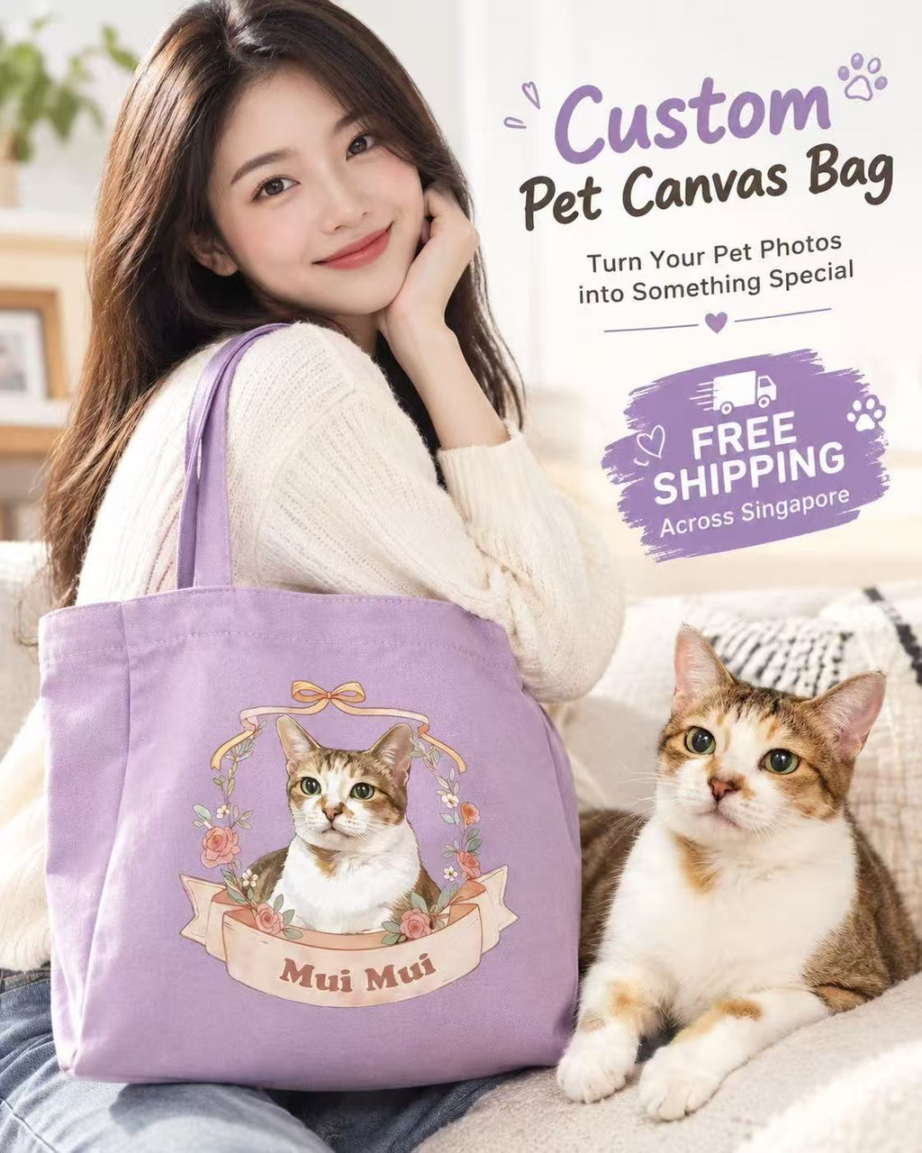 Custom Pet Canvas Bags | Zipper Version & Button Version