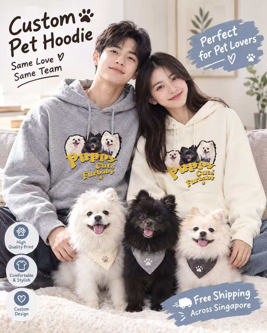 Custom Pet Sweatshirts | Hooded & Crew Neck, Fleece-Lined & Lightweight Versions